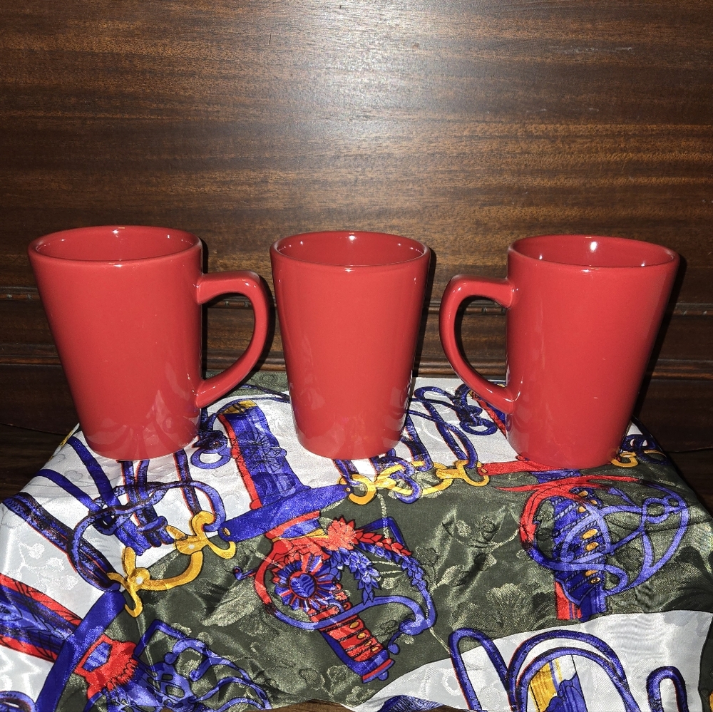 Set Of 3 Pier 1 Bold Red Tall Mug Coffee Cups With Handle - Picture 2 of 4